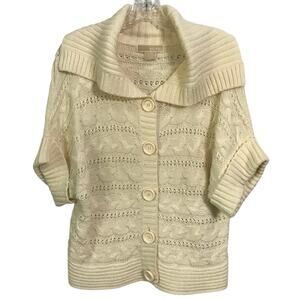 Michael Michael Kors Sweater Large Womens Cream Ivory Cableknit Short Sleeve L